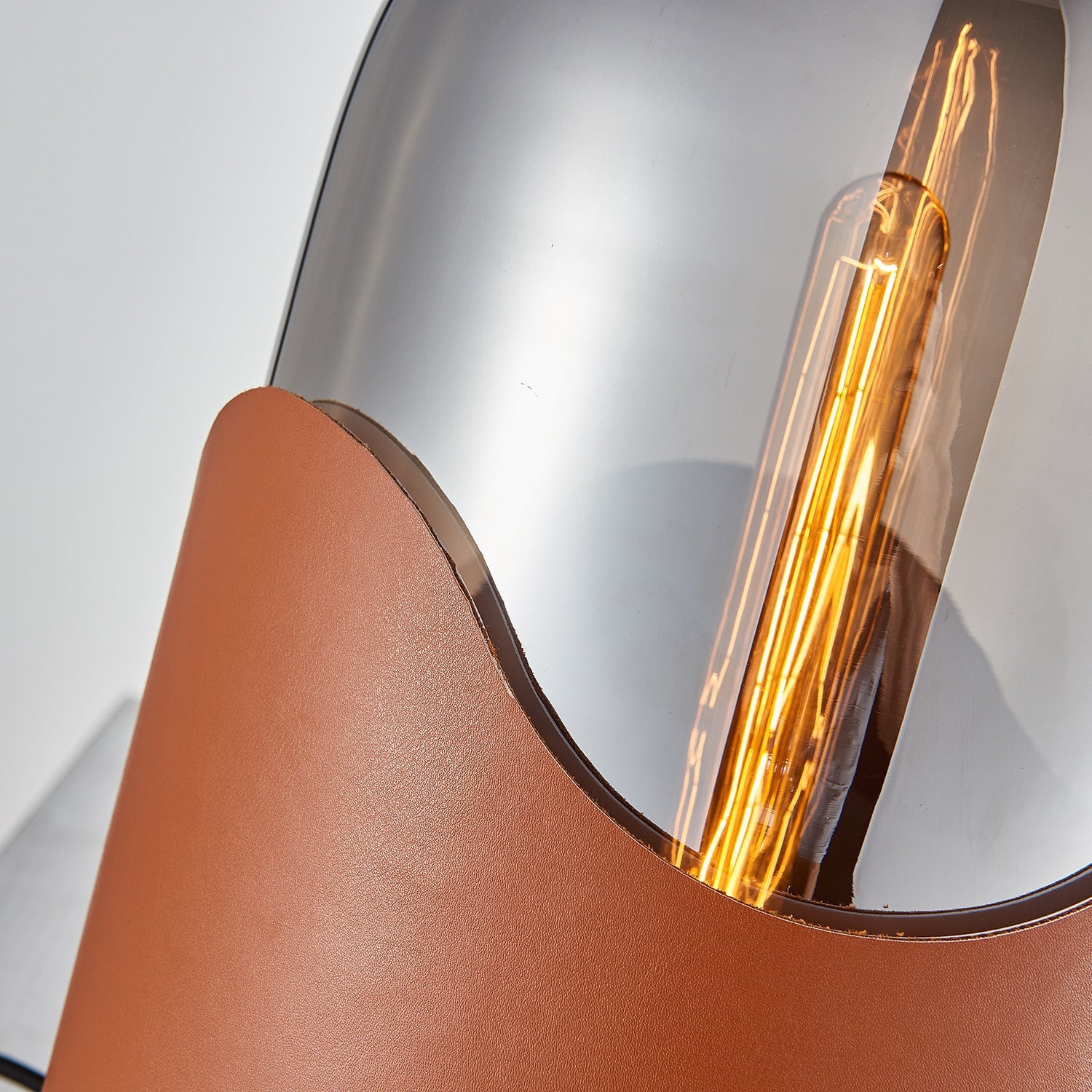 Faux Leather Cylindrical Glass Table Lamp