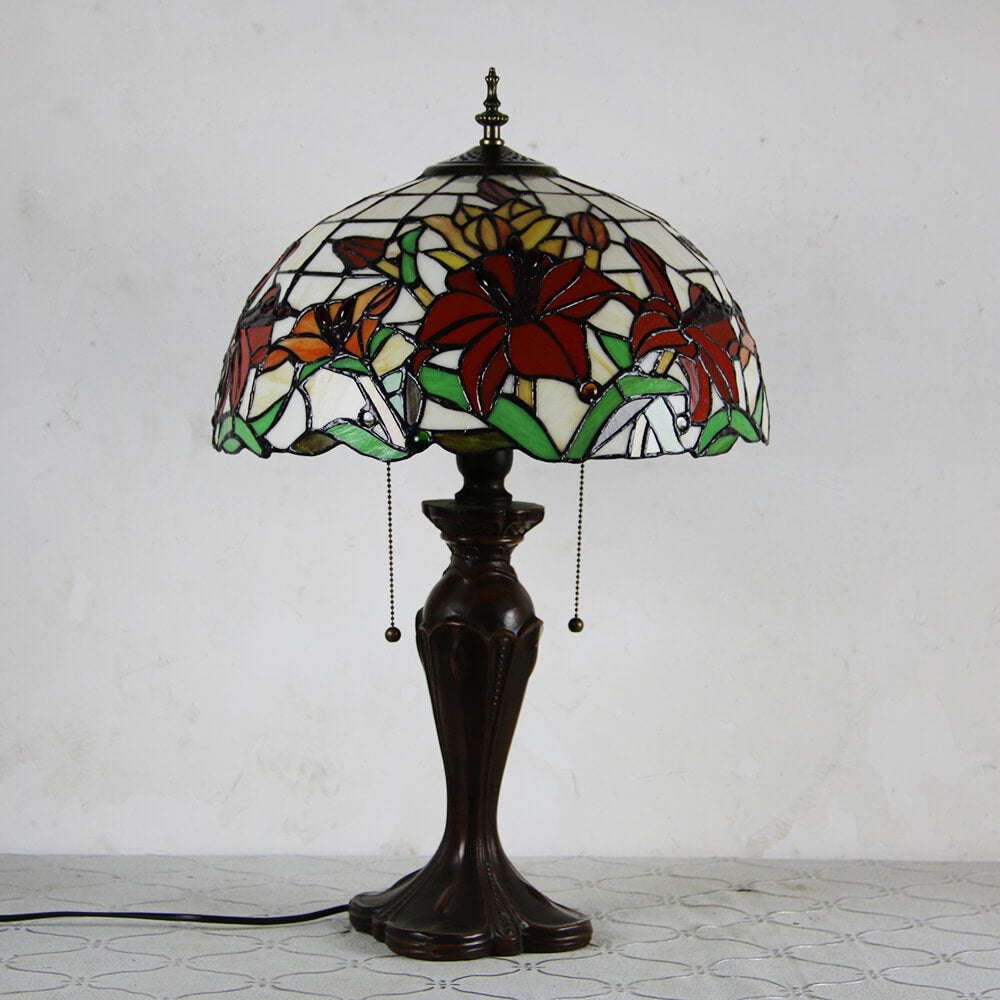 Flowers Stained Glass Pull Table Lamp