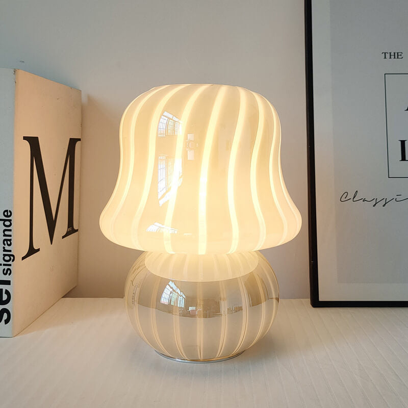 Cream Handmade Glass Mushroom Table Lamp