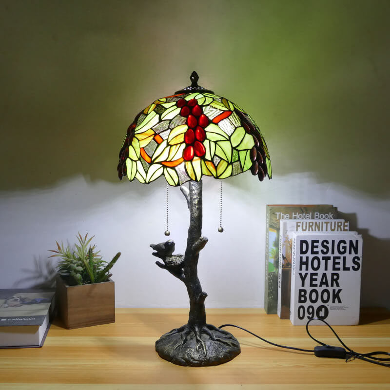 Dragonfly Flower Stained Glass 2-Light Table Lamp