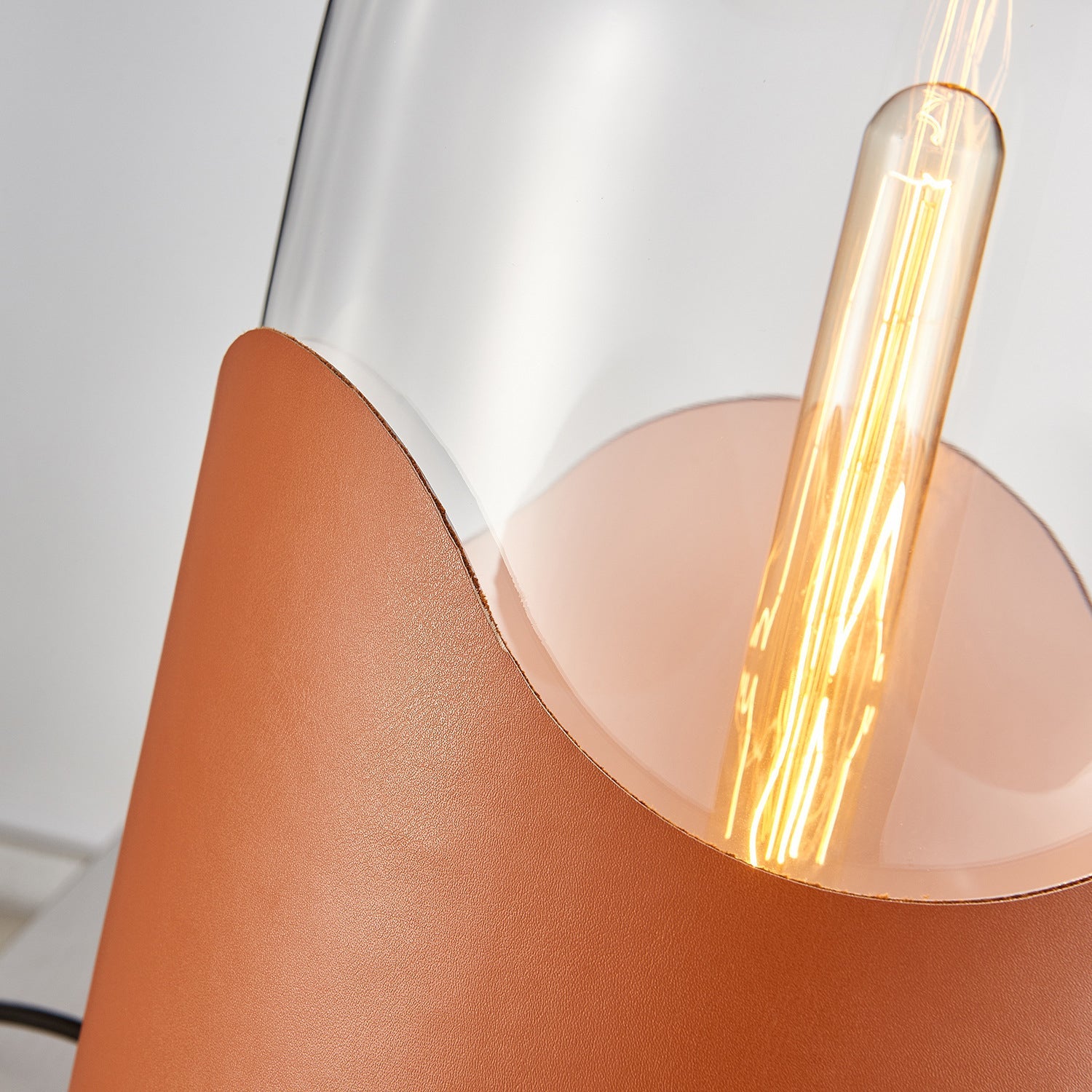Faux Leather Cylindrical Glass Table Lamp