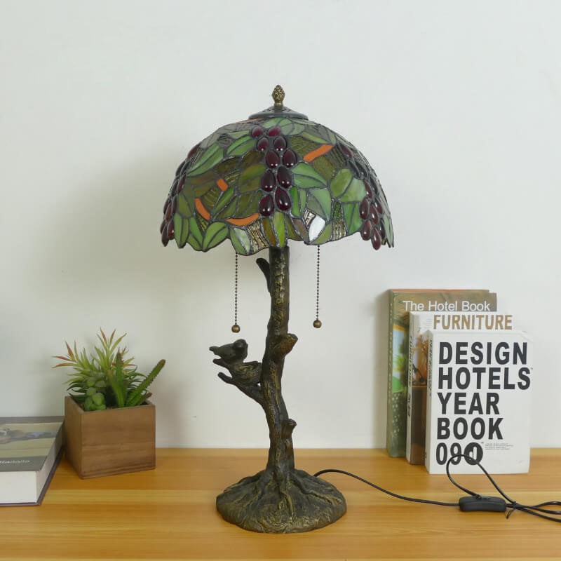 Dragonfly Flower Stained Glass 2-Light Table Lamp