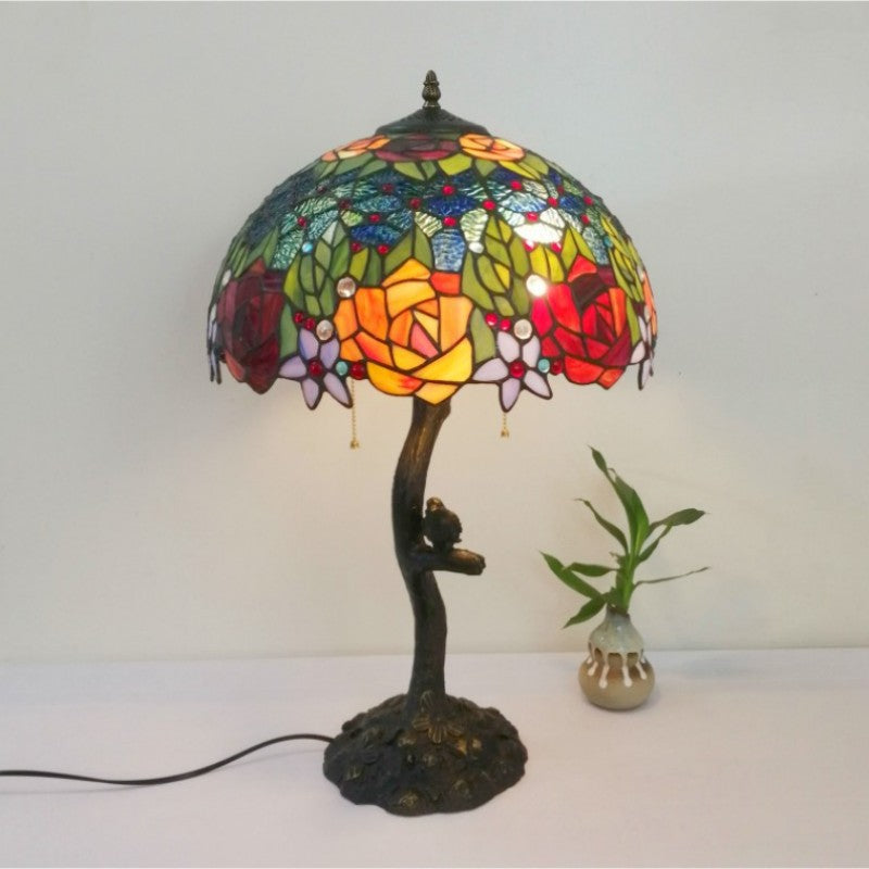 Flower Stained Glass Resin 2-Light Table Lamp