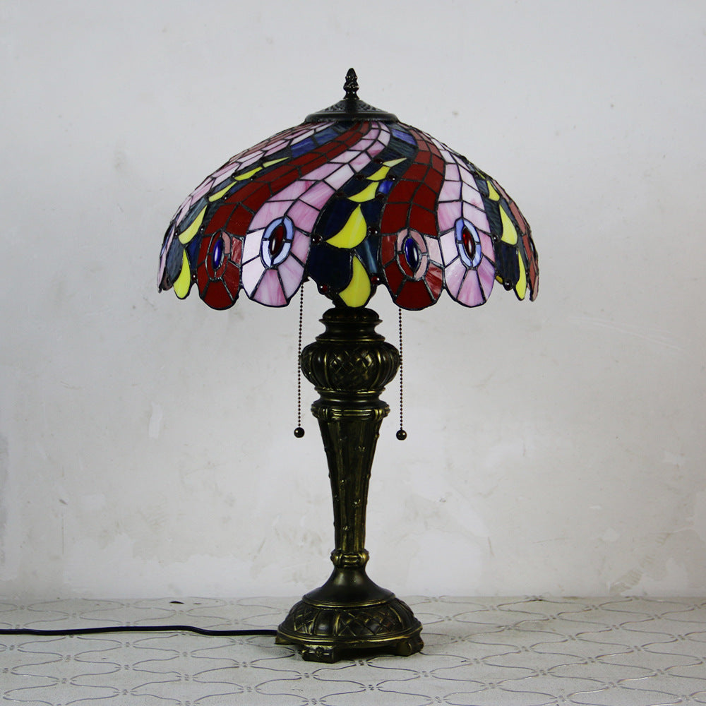 Dragonfly Peacock Glass Resin Table Lamp