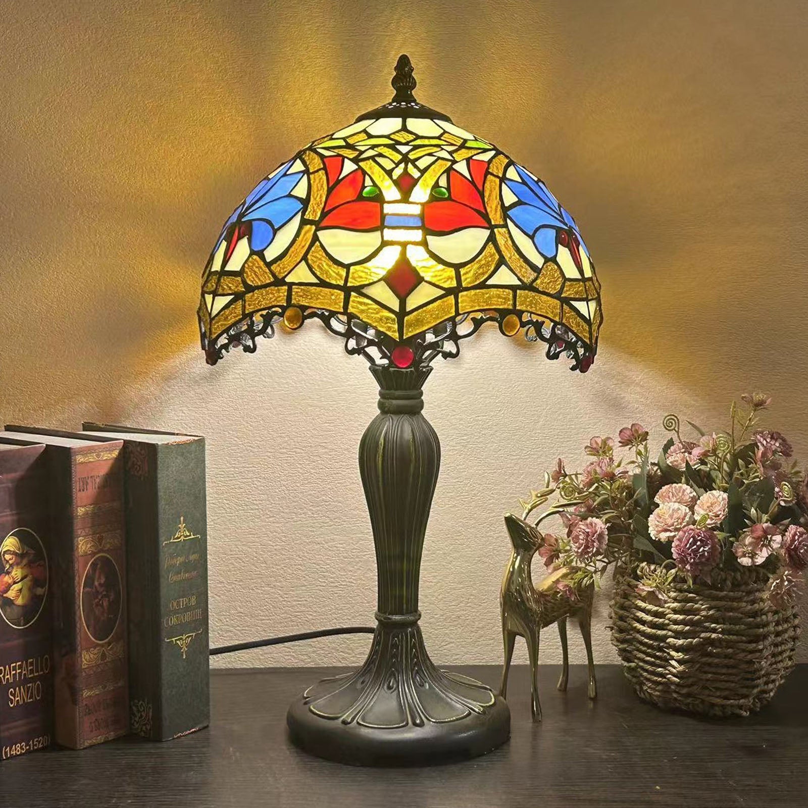 Metal Glass Dome Grape Table Lamp