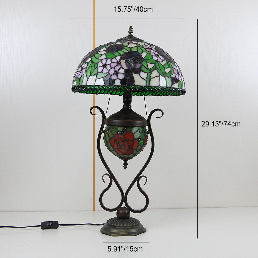 Floral Stained Glass Round 3-Light Table Lamp