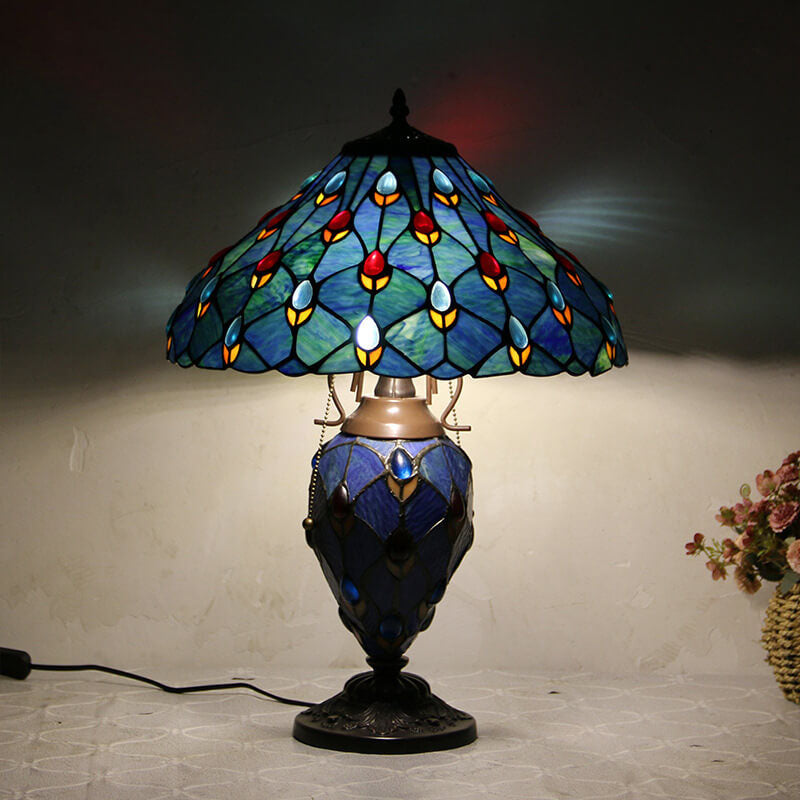 Stained Glass Hexagonal Dome 2-Light Table Lamp