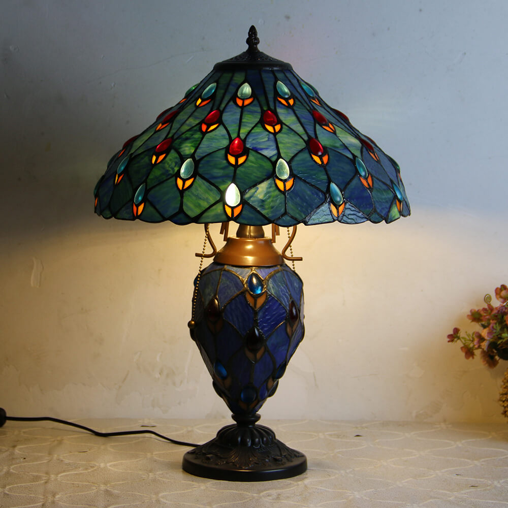 Stained Glass Hexagonal Dome 2-Light Table Lamp