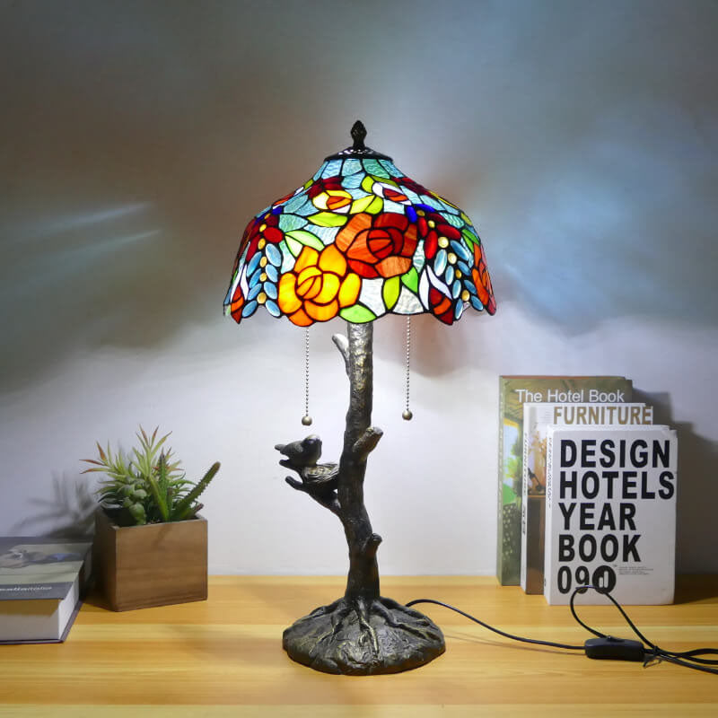 Dragonfly Flower Stained Glass 2-Light Table Lamp