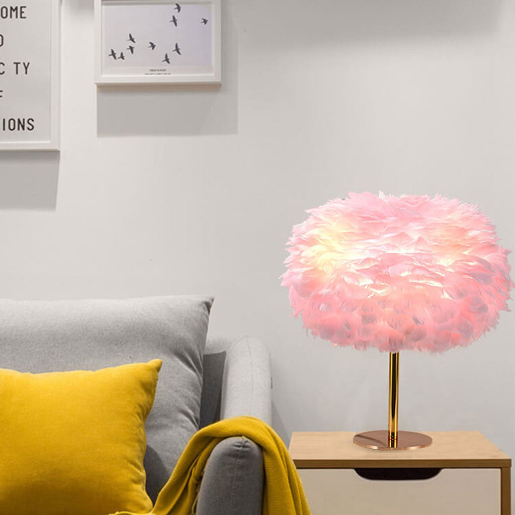 Goose Feather Round Iron Table Lamp