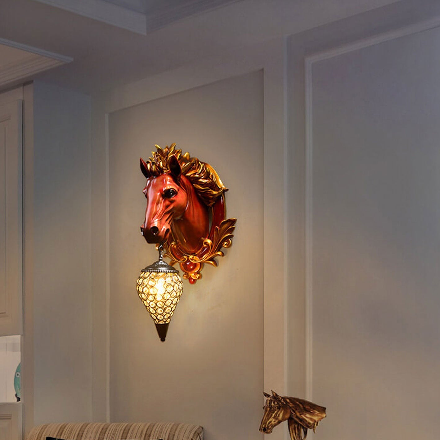 Resin Horse Head Lantern Wall Lamp