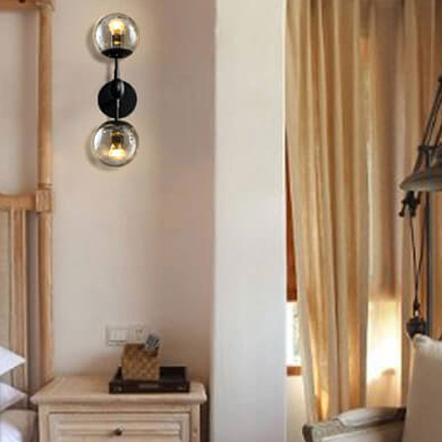 Glass Wrought Iron 2-Light Wall Lamp