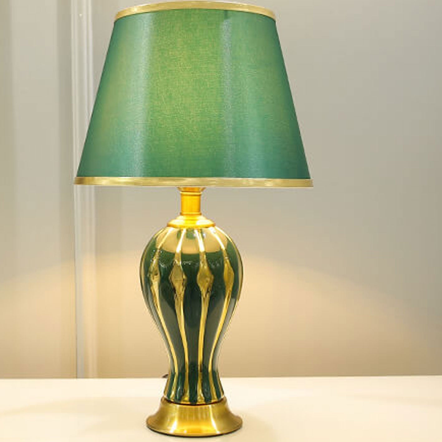 Fabric Ceramic Oval Table Lamp