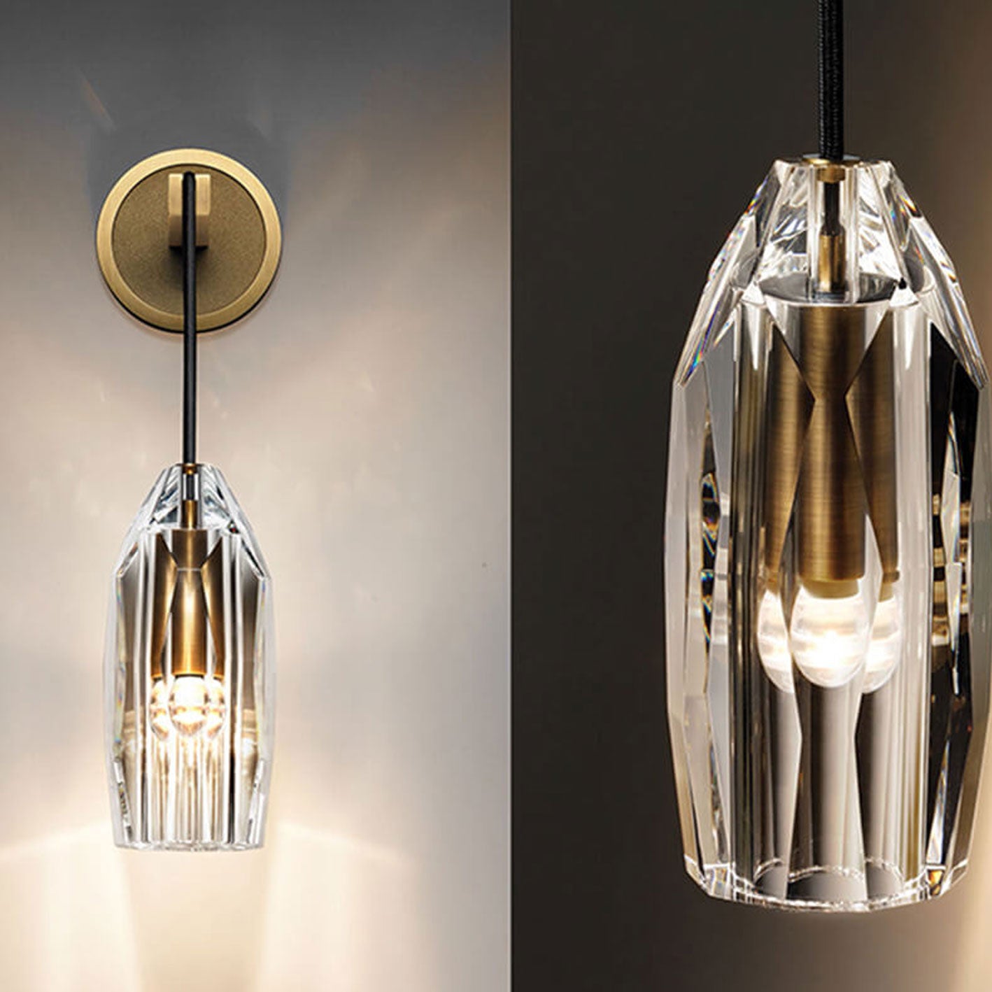 Crystal Column Copper Wall Lamp