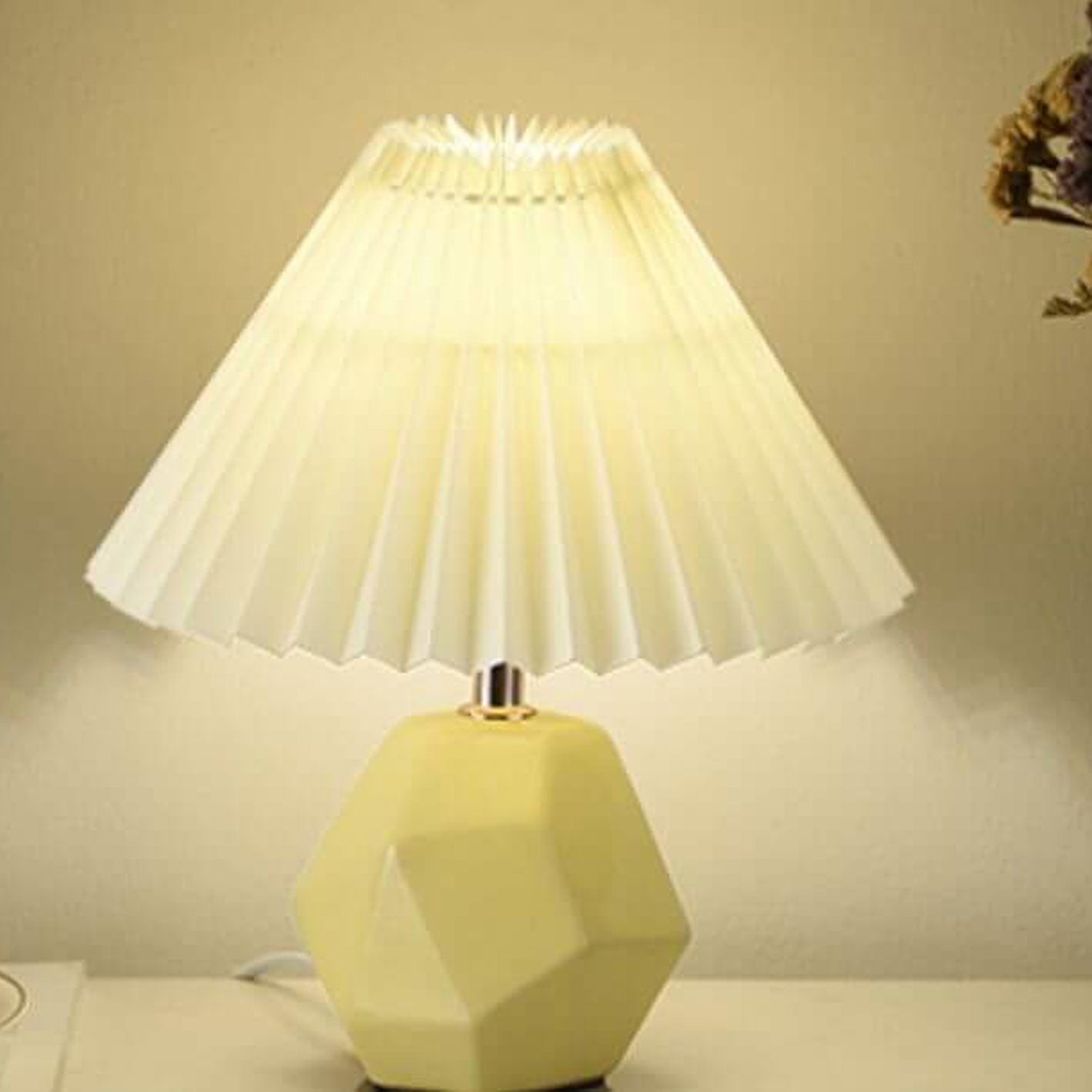 Milk Yellow Pleated Geometric Table Lamp