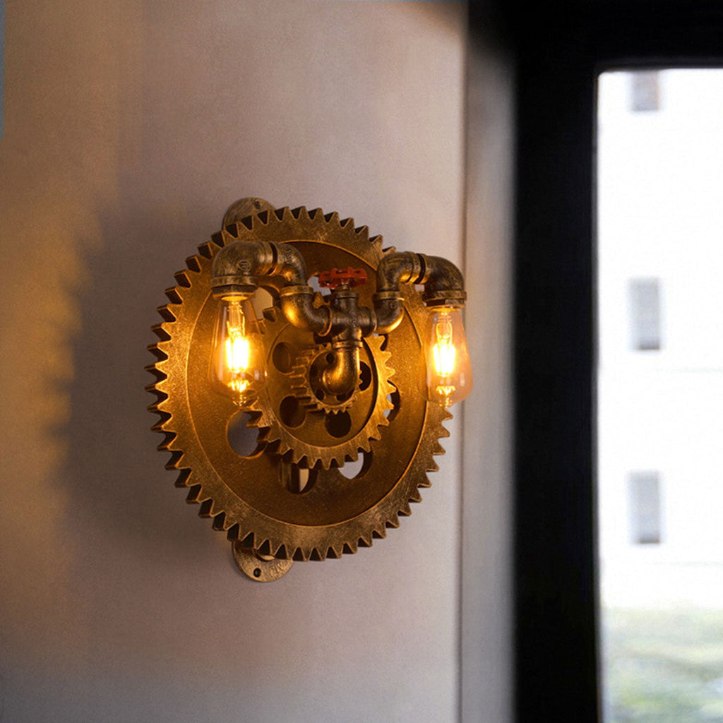 Gear-shaped Wrought Iron Wall Lamp