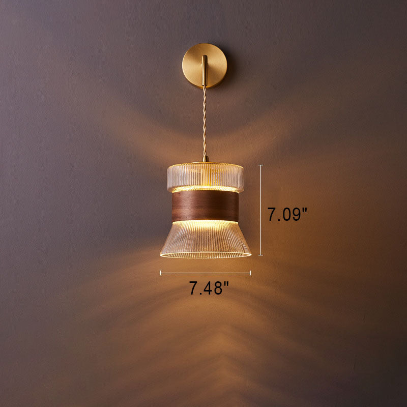 Walnut Glass Copper Cylinder Wall Lamp