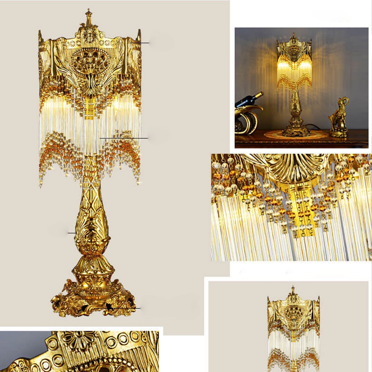 Brass Crystal Tassel Table Lamp