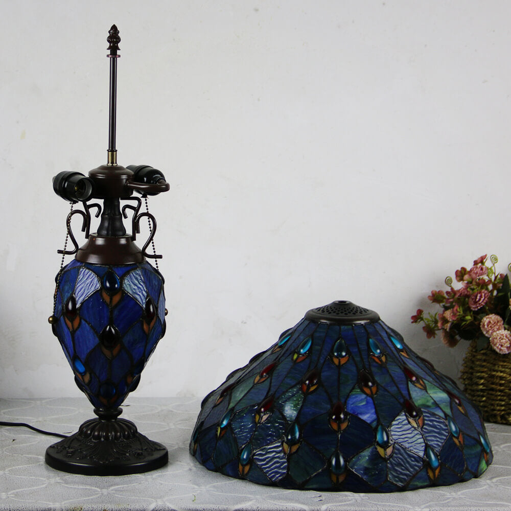 Stained Glass Hexagonal Dome 2-Light Table Lamp