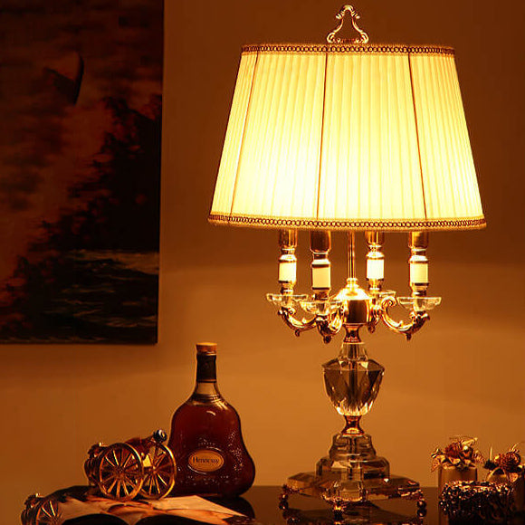 Fabric Candle Holder Crystal 4-Light Table Lamp