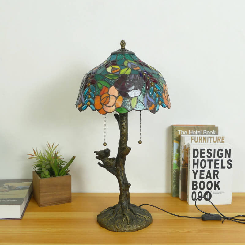 Dragonfly Flower Stained Glass 2-Light Table Lamp