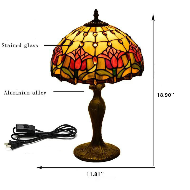 Style Red Tulip Stained Table Lamp