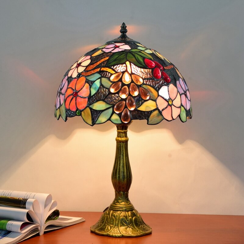 Stained Glass Grape Flower Table Lamp