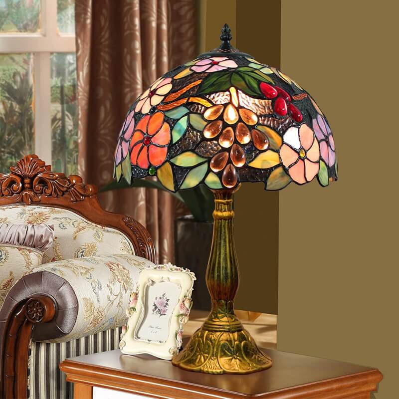 Stained Glass Grape Flower Table Lamp