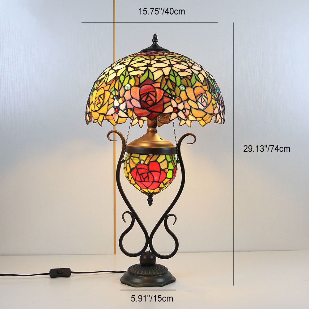 Floral Stained Glass Round 3-Light Table Lamp