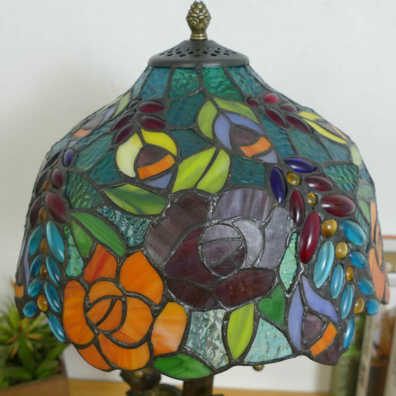 Dragonfly Flower Stained Glass 2-Light Table Lamp