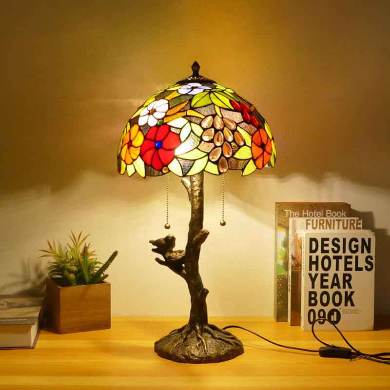 Dragonfly Flower Stained Glass 2-Light Table Lamp