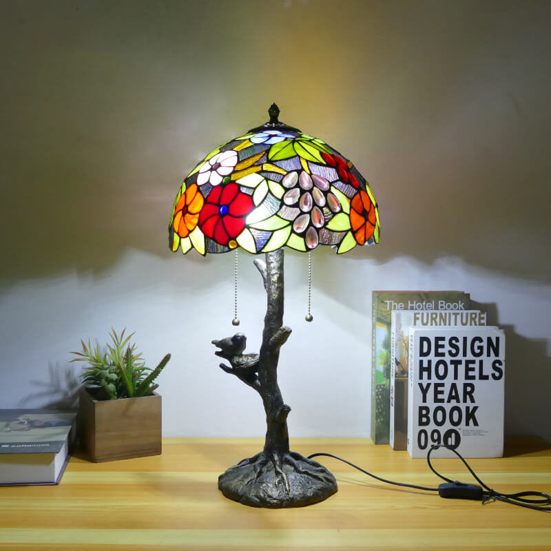 Dragonfly Flower Stained Glass 2-Light Table Lamp