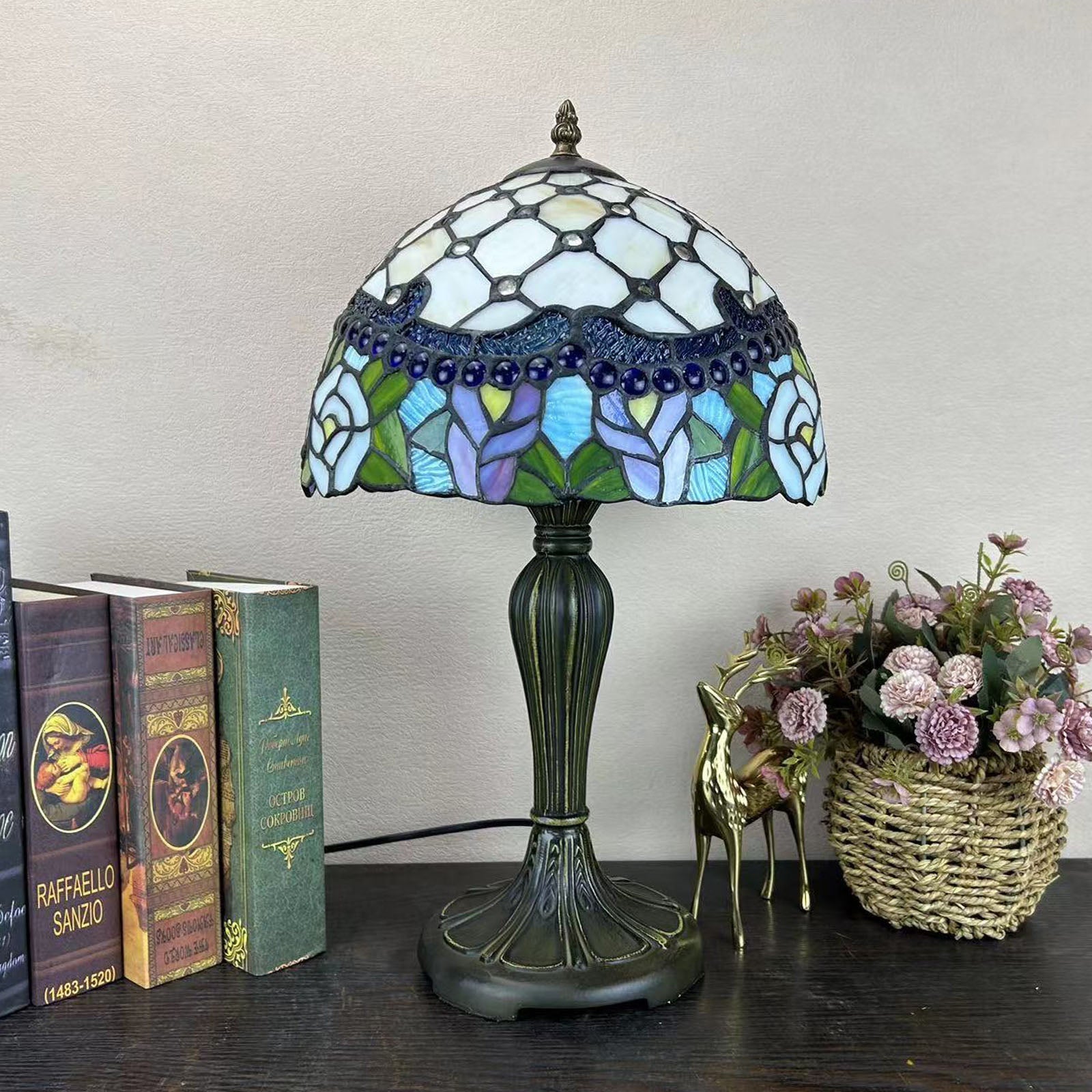 Metal Glass Dome Grape Table Lamp