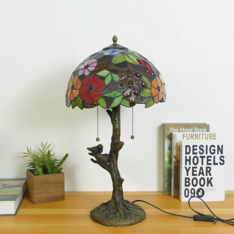 Dragonfly Flower Stained Glass 2-Light Table Lamp