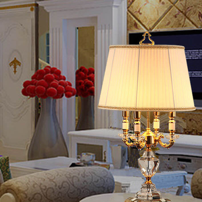 Fabric Candle Holder Crystal 4-Light Table Lamp