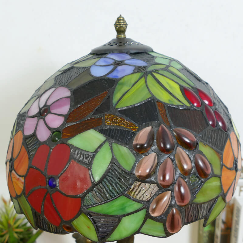 Dragonfly Flower Stained Glass 2-Light Table Lamp