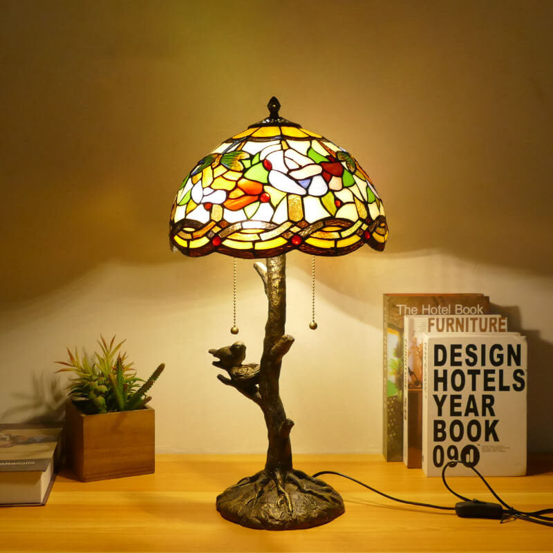Dragonfly Flower Stained Glass 2-Light Table Lamp