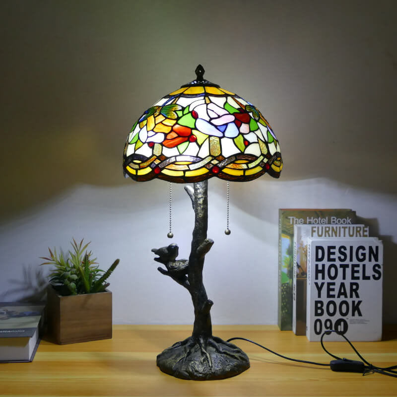 Dragonfly Flower Stained Glass 2-Light Table Lamp