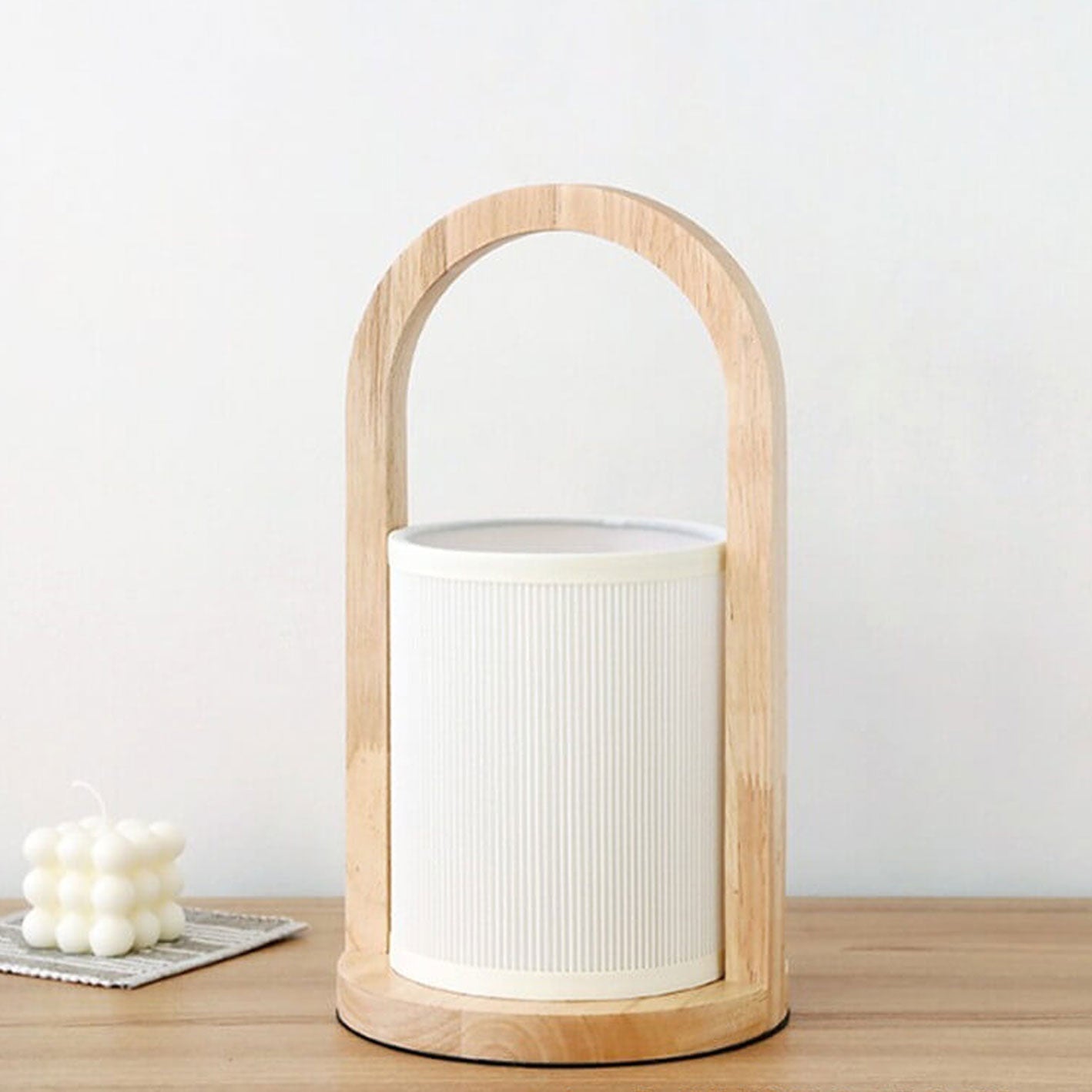 Fabric Column Solid Wood Table Lamp