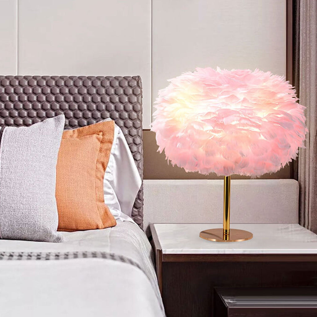 Goose Feather Round Iron Table Lamp