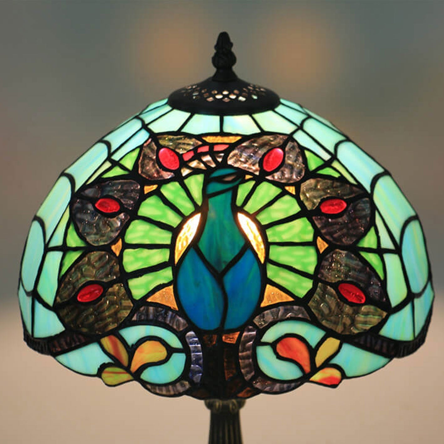Green Peacock Stained Glass Table Lamp