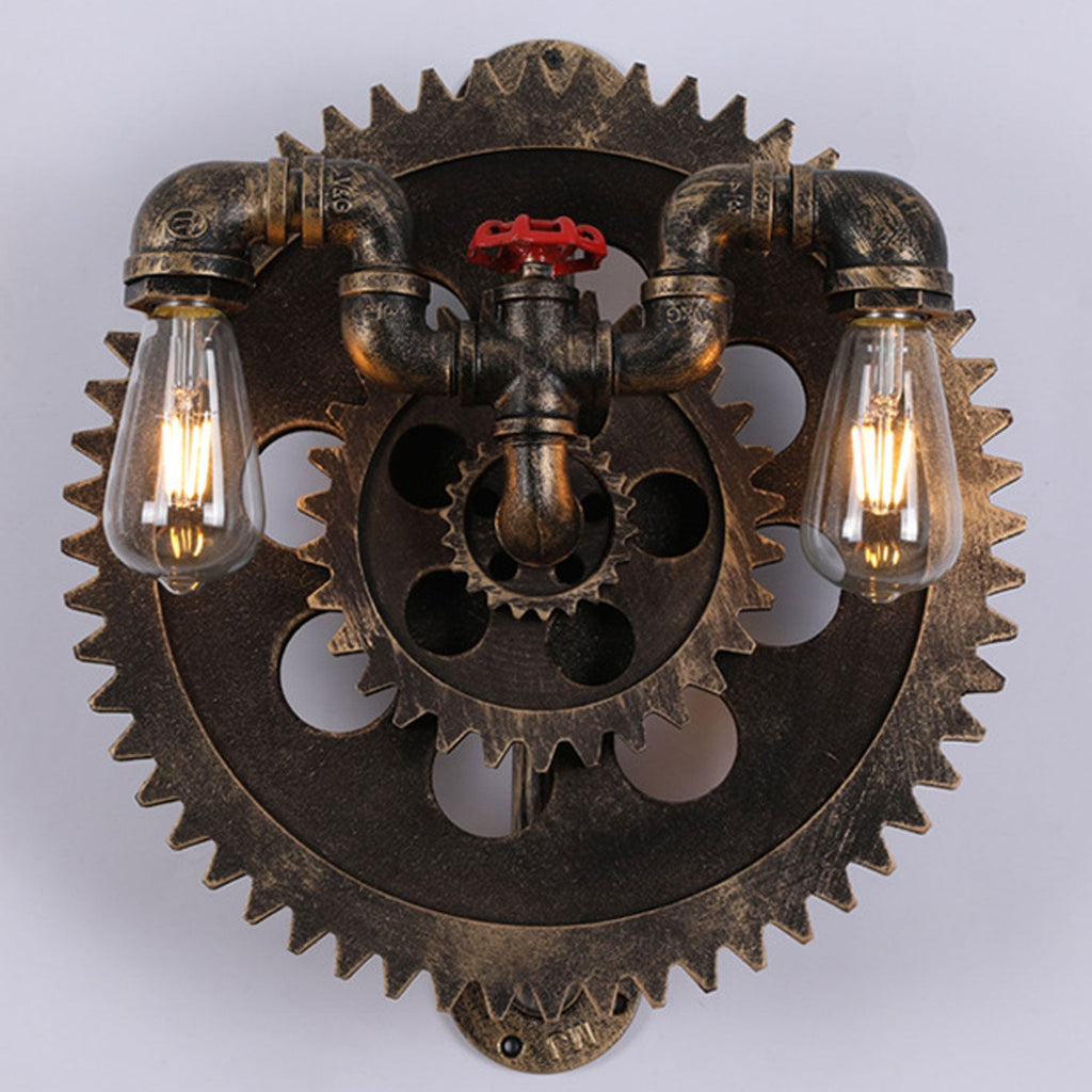 Gear-shaped Wrought Iron Wall Lamp