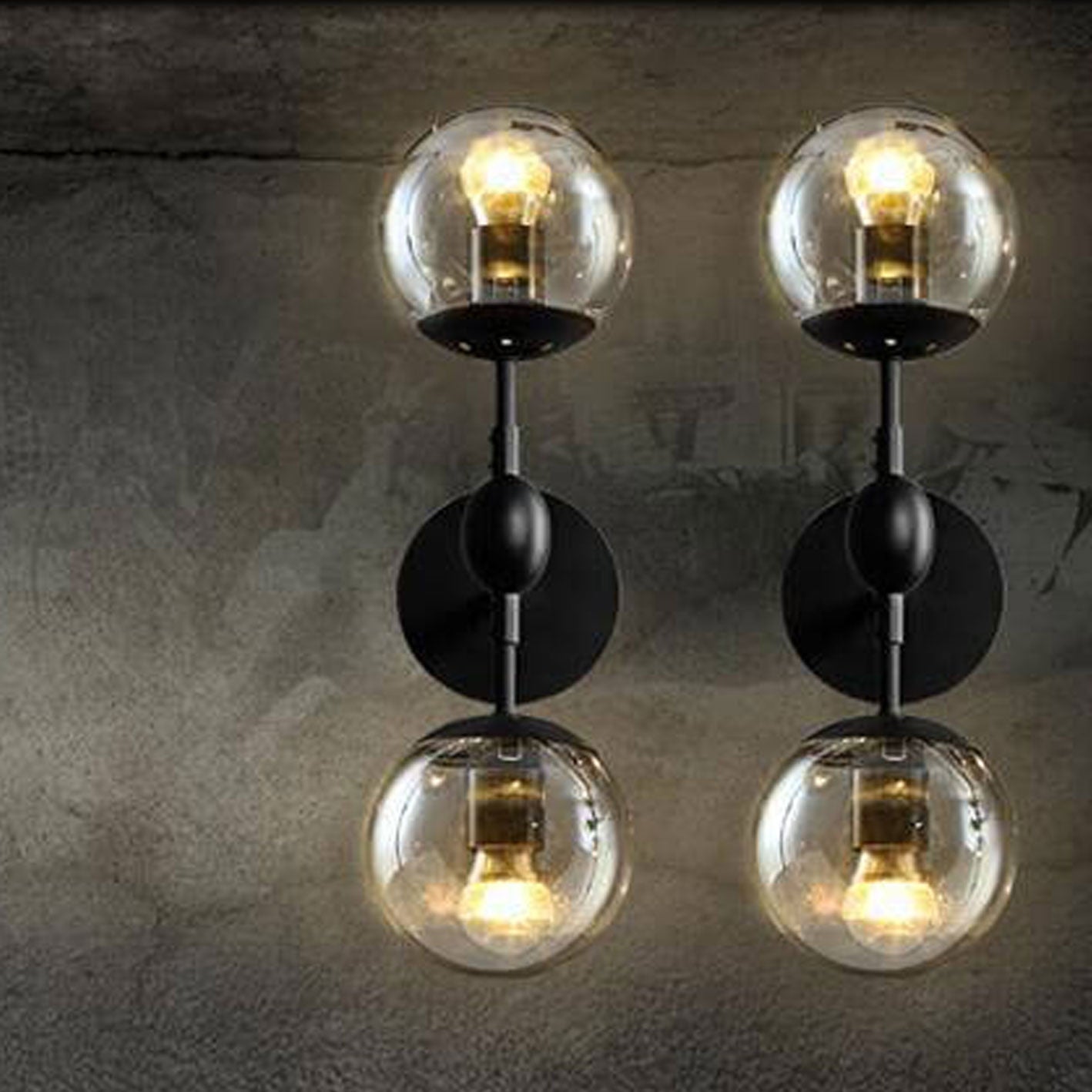 Glass Wrought Iron 2-Light Wall Lamp