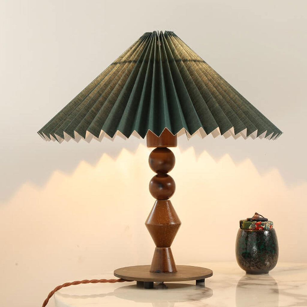 Dark Green Pleated Solid Table Lamp