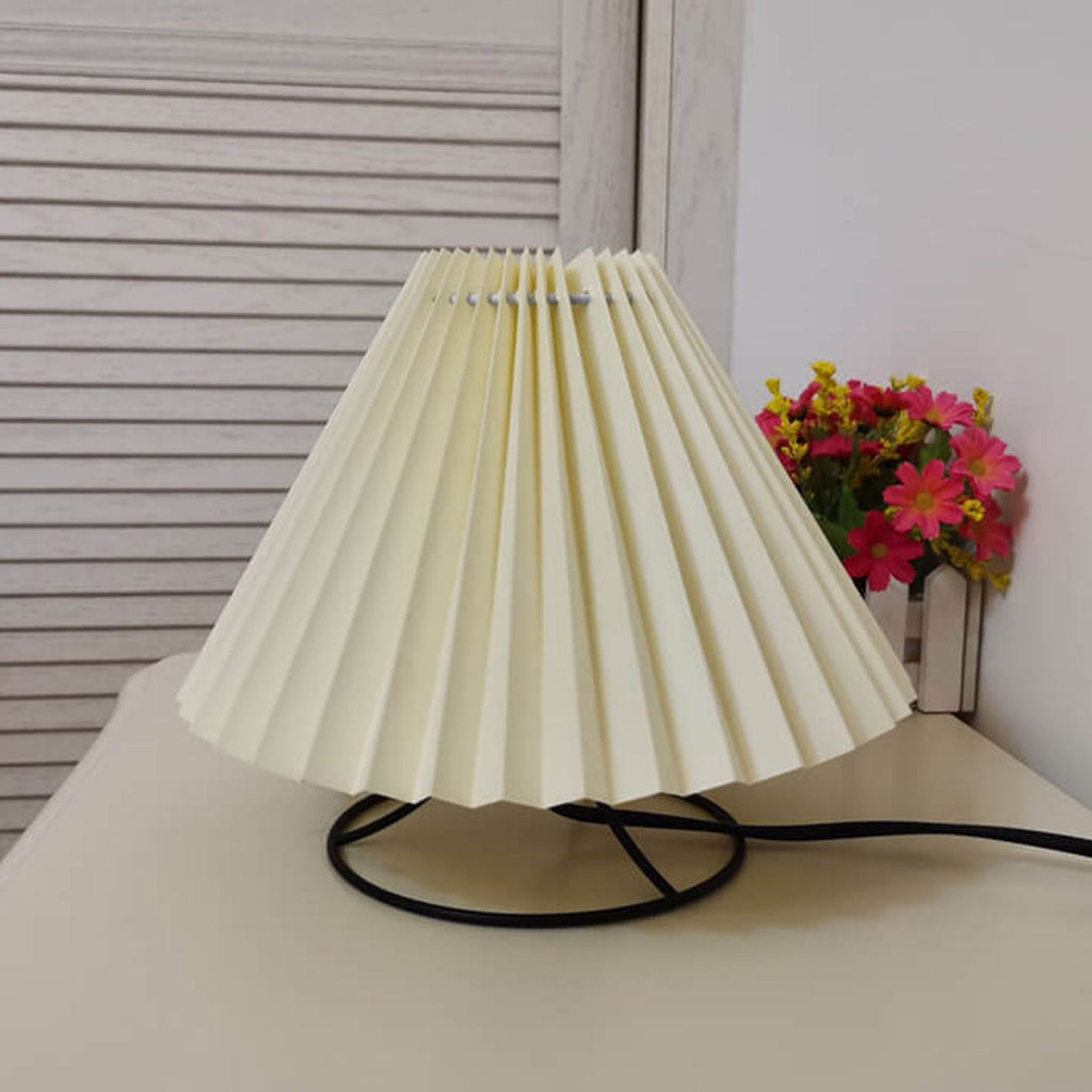 Pleated Fabric Round Metal Table Lamp