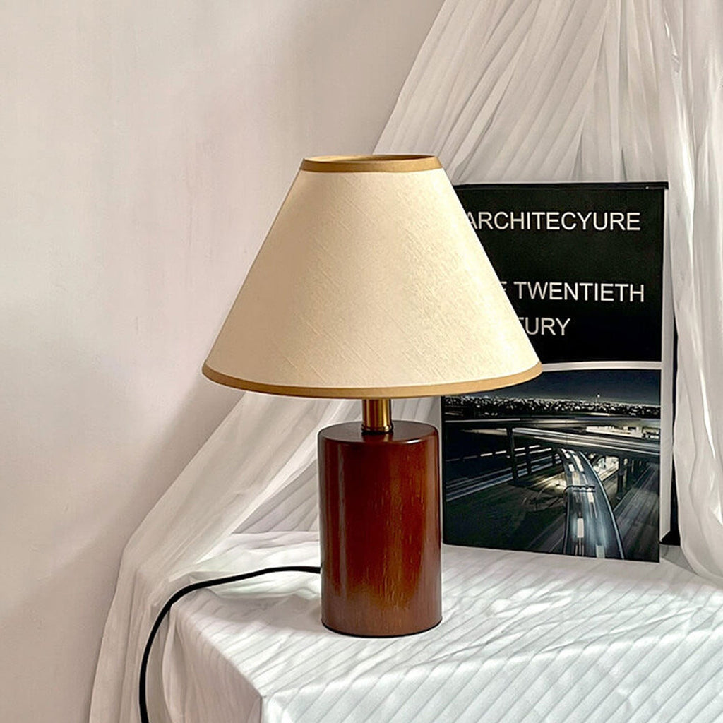 Pleated Cone Fabric Wooden Table Lamp