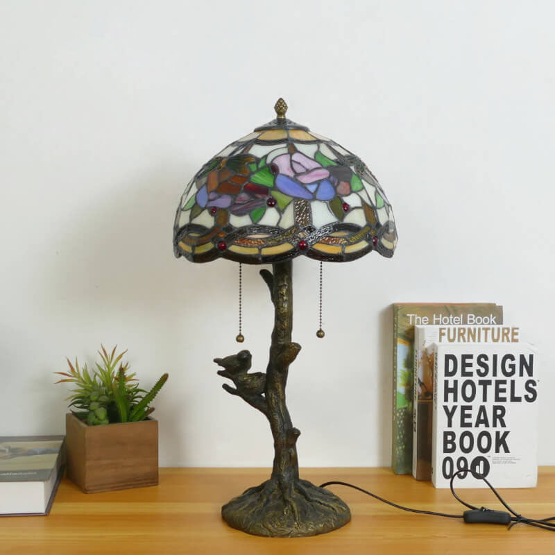 Dragonfly Flower Stained Glass 2-Light Table Lamp
