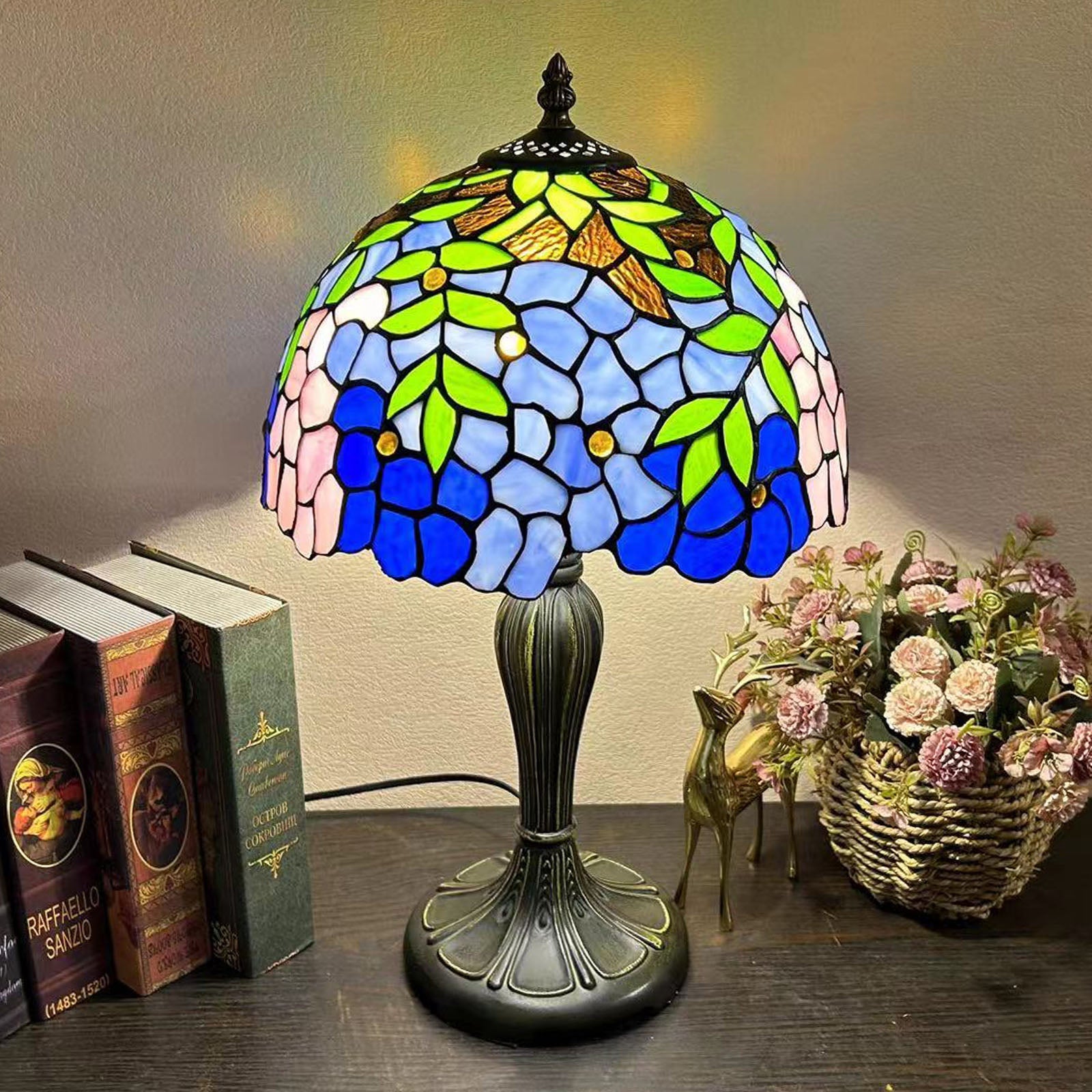 Metal Glass Dome Grape Table Lamp