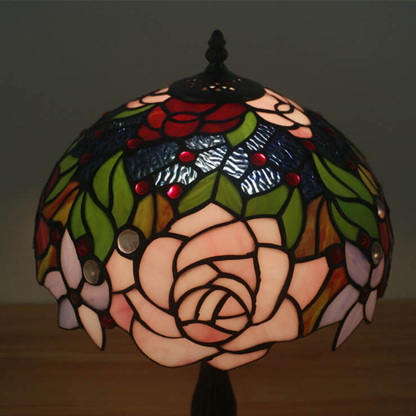 Rose Stained Glass Table Lamp