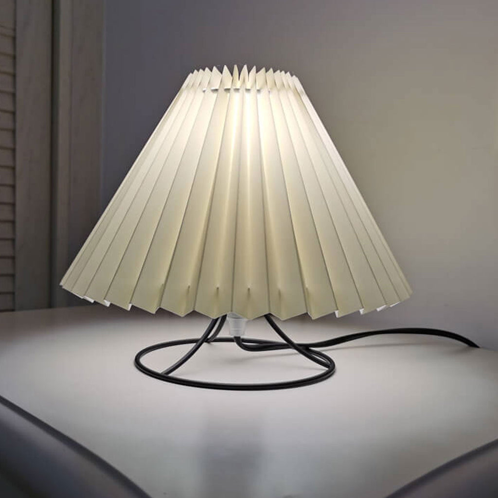 Pleated Fabric Round Metal Table Lamp